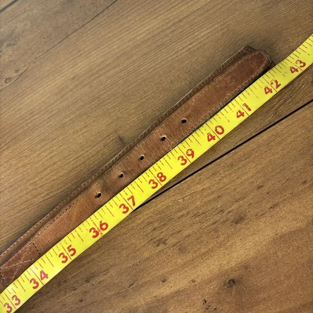 VTG Cabela's Leather Ranger Belt Sz 38 Leather Smooth Brown Brass Buckle Classic